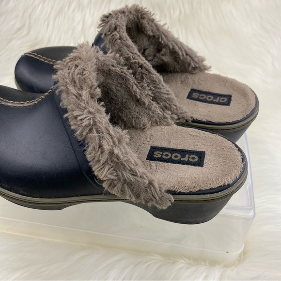 CROCS MULES COBBLER EVA INSULATED BROWN FUR LINED SIZE 8 Woman - Picture 3 of 10